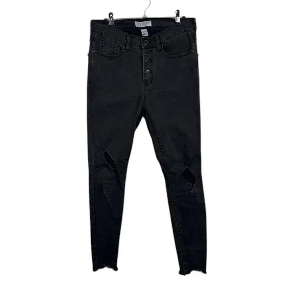 Judy Blue Lani Skinny Distressed Button Fly Jeans Stonewashed Black Size‎ 9/29